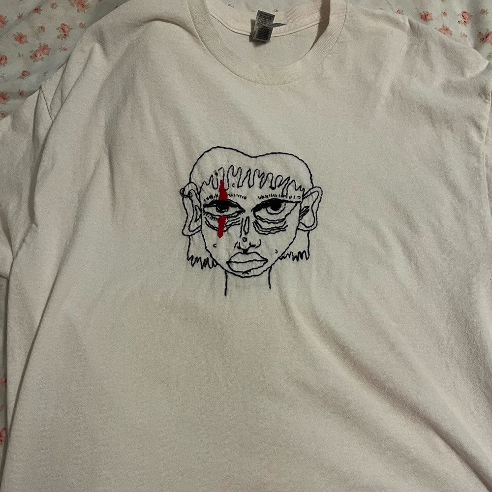 Handmade unique stitched white tee